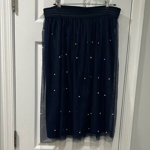Elegant Navy Blue Skirt with Pearl Accents